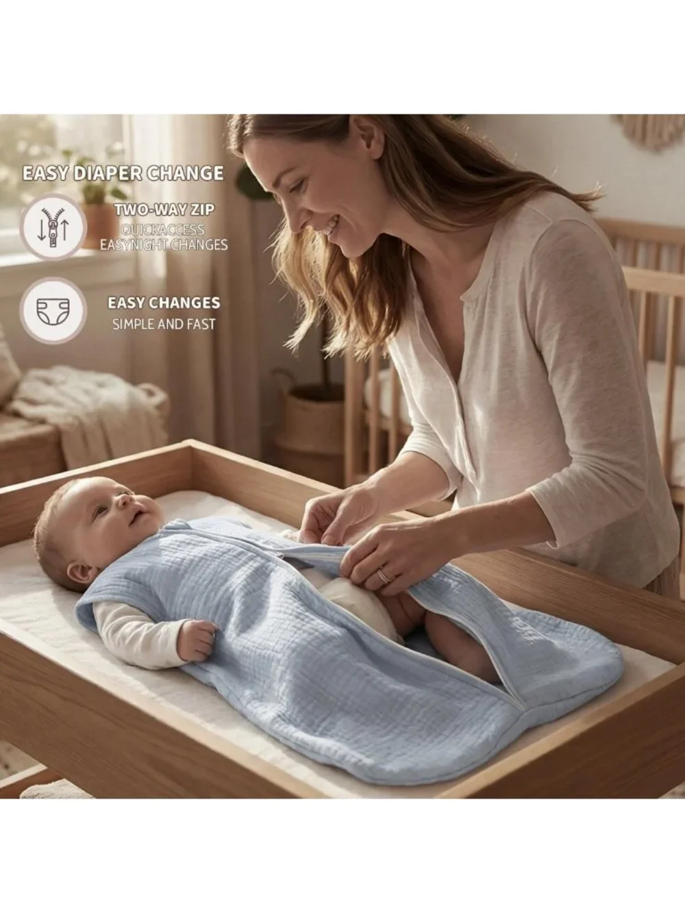 2-Pack Organic Cotton Baby Sleep Sacks 18-24 Months, 2-Way Zipper Wearable